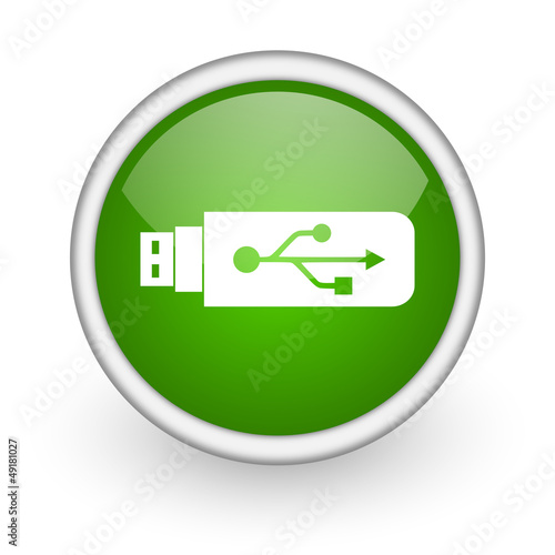Illustration: usb green circle glossy web icon on white background usb green circle glossy web icon on white background