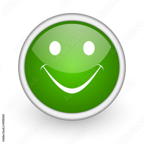 Illustration: smile green circle glossy web icon on white background smile green circle glossy web icon on white background