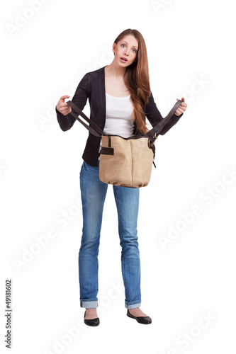Photo: Girl surprised by what she saw in her purse Girl surprised by what she saw in her purse