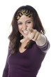smiling woman giving a fun ultimatum