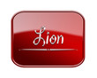 Illustration: Lion zodiac icon red glossy, isolated on white background Lion zodiac icon red glossy, isolated on white background