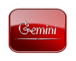 Illustration: Gemini zodiac icon red glossy, isolated on white background Gemini zodiac icon red glossy, isolated on white background