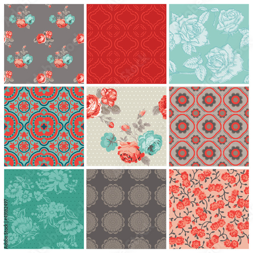 Vector: Seamless Vintage Flower Background Set- for design and scrapbook Seamless Vintage Flower Background Set- for design and scrapbook