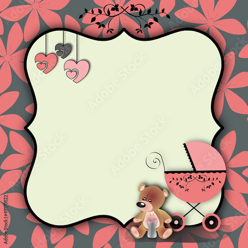 Illustration: Carriage teddy bear pink black Carriage teddy bear pink black