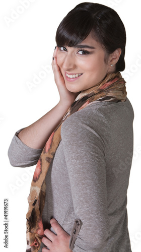 Photo: Smiling Woman with Hand on Cheek Smiling Woman with Hand on Cheek