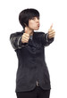 Happy Young Mixed Race Woman With Thumbs Up on White