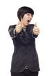 Happy Young Mixed Race Woman With Thumbs Up on White