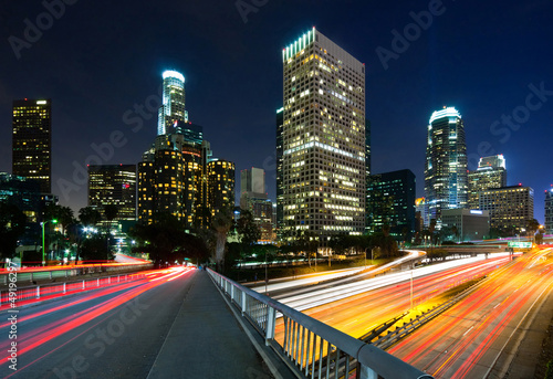 Photo: Los Angeles city traffic at night Los Angeles city traffic at night