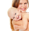 Young mother hugging baby