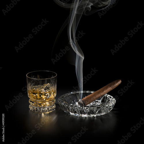 Photo: Whiskey and cigar Whiskey and cigar