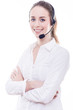 Smiling woman with headphones isolated