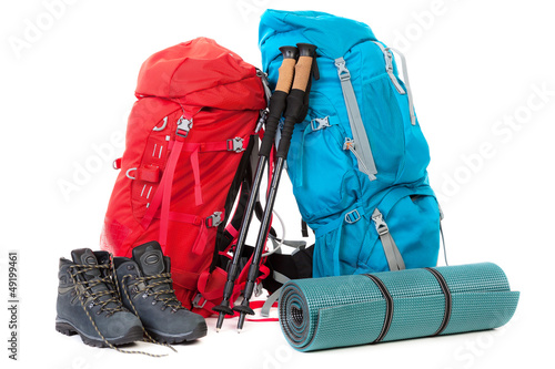 Photo: Hiking gear on the white background Hiking gear on the white background