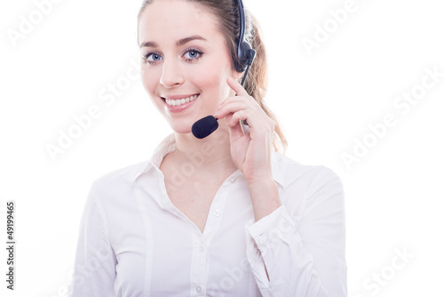 Photo: Smiling woman with headphones isolated Smiling woman with headphones isolated