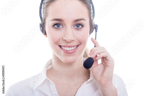 Photo: Smiling woman with headphones isolated Smiling woman with headphones isolated