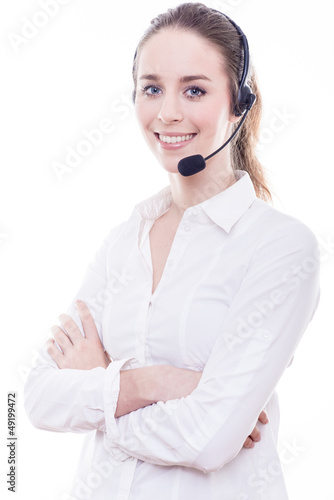 Photo: Smiling woman with headphones isolated Smiling woman with headphones isolated