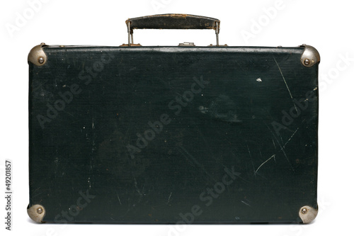 Photo: Front view of the old green suitcase with metal corners Front view of the old green suitcase with metal corners