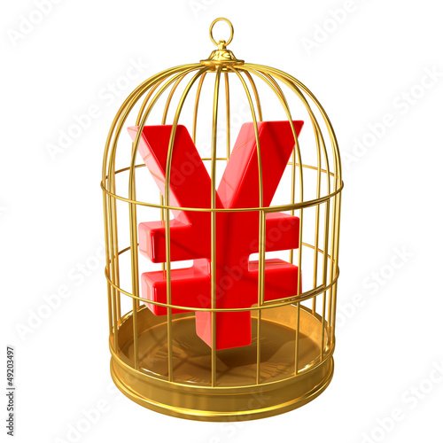 Illustration: Birdcage with a Yen currency symbol inside Birdcage with a Yen currency symbol inside