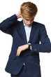 Worried business man looking at watch