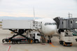 Commercial airplane parked at the airport