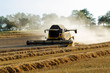 Yellov combine on field harvesting gold wheat