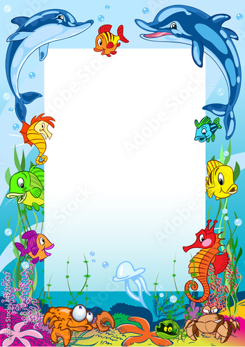 Vector: Frame with various sea animals Frame with various sea animals