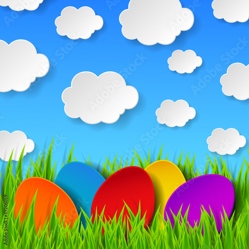Vector: Abstract Easter eggs made of paper on colorful spring background Abstract Easter eggs made of paper on colorful spring background