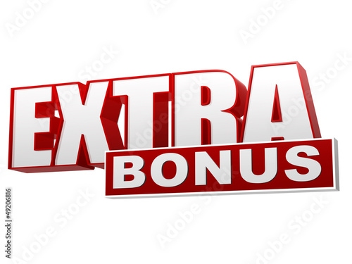 Illustration: extra bonus red white banner - letters and block extra bonus red white banner - letters and block