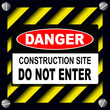 Danger sign over warning stripes background