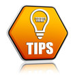 tips and bulb symbol in orange hexagon banner
