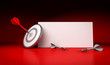 Illustration: target market and communication, red background target market and communication, red background