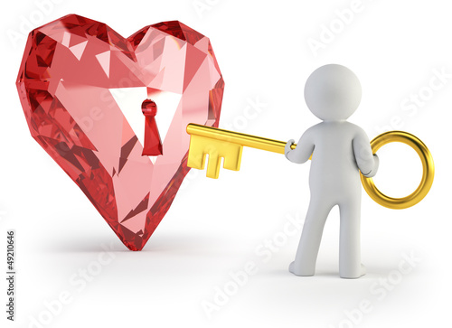 Illustration: 3d small people - key from heart 3d small people - key from heart