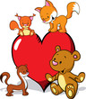 cute animals cartoon with valentines heart
