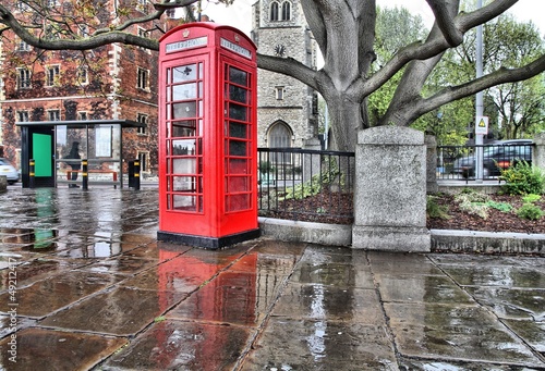 Photo: Rainy London - red telephone booth Rainy London - red telephone booth