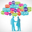 Illustration: nuage de mots bulles silhouette : gestion relation client nuage de mots bulles silhouette : gestion relation client
