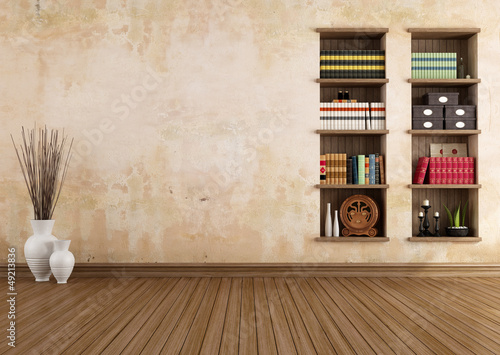 Illustration: Vintage room with bookshelves Vintage room with bookshelves