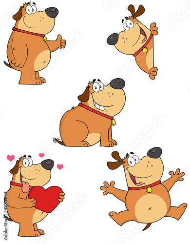Vector: Different Fat Dogs Cartoon Mascot Characters- Collection Different Fat Dogs Cartoon Mascot Characters- Collection