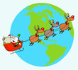 Santa And Reindeer Flying Over Earth