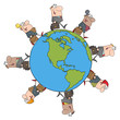 Happy Business People Walking Around Globe