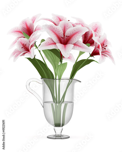 Illustration: bouquet of pink lilies in vase isolated on white background bouquet of pink lilies in vase isolated on white background