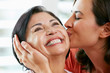 Photo: Portrait Of Adult Daughter Kissing Mother Portrait Of Adult Daughter Kissing Mother