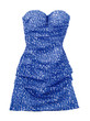 Puffed strapless pebbled blue dress