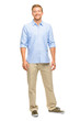Handsome young man smiling full length white background