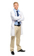 Photo: Full length of confident young doctor on white background Full length of confident young doctor on white background
