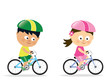 Girl and boy biking