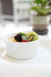 Creme brulee. Traditional French vanilla cream dessert with frui