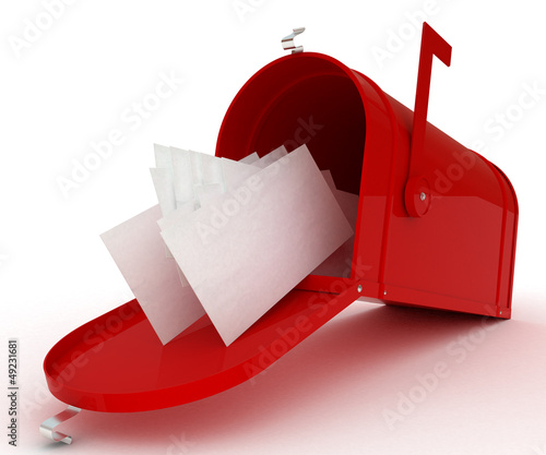 Illustration: Red mail box with heap of letters. 3D illustration Red mail box with heap of letters. 3D illustration