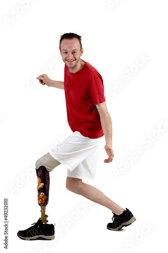 Photo: Male amputee showing the use of a prosthetic limb Male amputee showing the use of a prosthetic limb