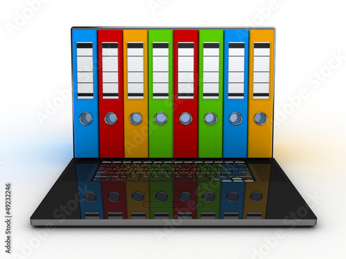 Illustration: abstract image of computer and folders for documents abstract image of computer and folders for documents