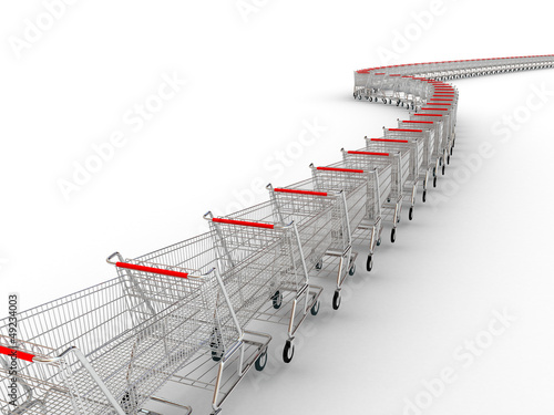 Illustration: 3d image of several shopping trolley 3d image of several shopping trolley