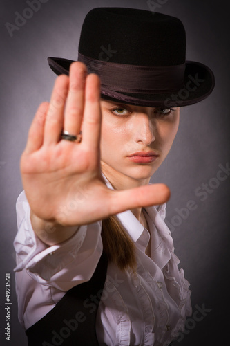 Photo: woman making stop gesture. woman making stop gesture.